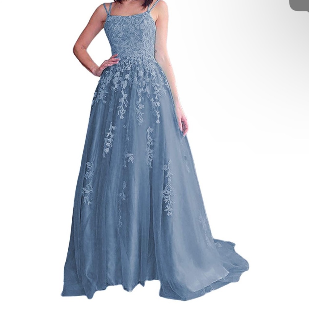 dusty blue prom dress